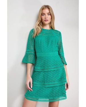 Oasis Lace Trim Detail Sleeved Mini Dress - Green