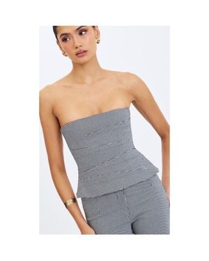 Miss Circle Ulla Micro-Houndstooth Strapless Peplum Top - Gray