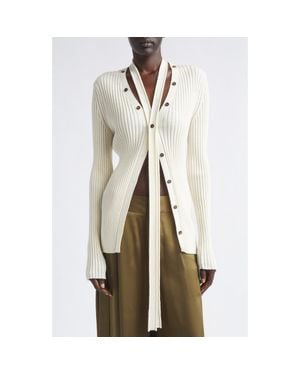 AISLING CAMPS Convertible Merino Wool Rib Cardigan - White