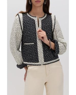 PER UNA BY M&S Mono Print Quilted Crop Jacket - Black