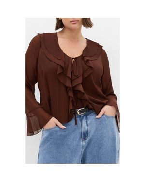 City Chic Lushious Tiered Ruffle Top - Brown