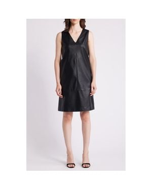 Kobi Halperin Washed Faux Leather V-Neck Dress - Black