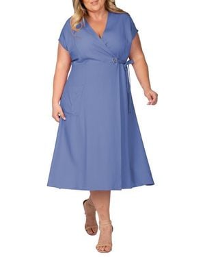 Standards & Practices Midi Wrap Dress - Blue