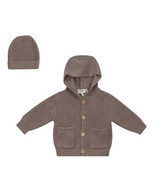 Bebe Bella Knit Hoodie Jacket With Matching Hat - Brown