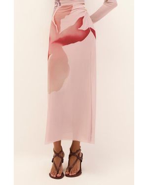 ViX Amira Floral Print Mesh Maxi Skirt - Pink