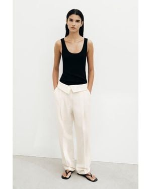 H&M Foldover-Waist Linen-Blend Pants - Natural