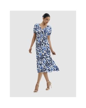 Finery London Petite Dolly Abstract Print Midi Dress - Blue