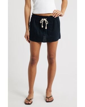 Roxy Oceanside Drawstring Waist Linen Blend Skirt - Black
