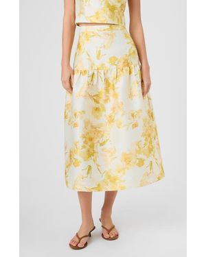 French Connection Sophie Floral Structured Taffeta Midi Skirt - Yellow