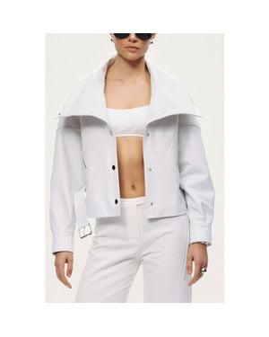 Nocturne High-Neck Belted Jacket - White