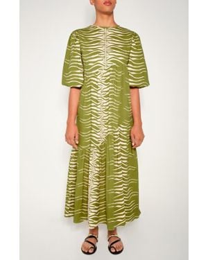 The Lulo Project Armenia Asymmetric Ruffle Maxi Dress - Green