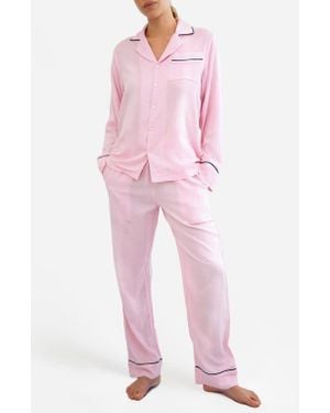 Sunday Citizen Gender Inclusive Piped Cotton Blend Pajamas - Pink