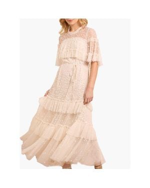 Needle & Thread Leila Dot Tiered Cape Ankle Gown - Natural