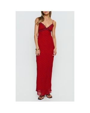 Princess Polly Adasia Polka Dot Lace Trim Maxi Dress - Red