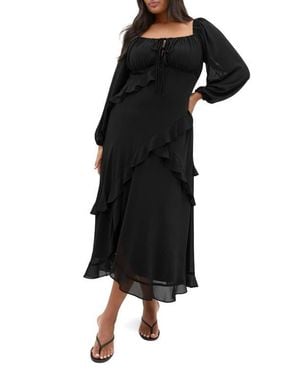 City Chic Shayla Long Sleeve Dress - Black