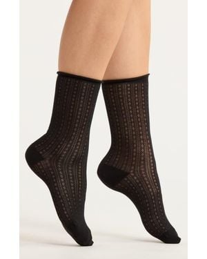 Casa Clara Lilas Pointelle Stitch Crew Socks - Black