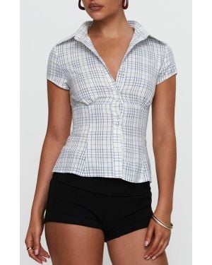 Princess Polly Check Short Sleeve Shirt - White