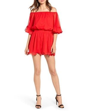 Endless Rose Off The Shoulder Ruffle Sleeve Romper - Red