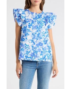 Sugarlips Riona Floral Sammi Cotton Button-Up Shirt - Blue