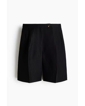 H&M Linen-Blend Bermuda Shorts - Black