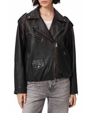 AllSaints Samina Leather Biker Jacket - Black