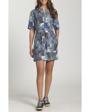 Apny Patchwork Print Belted Dress - Blue