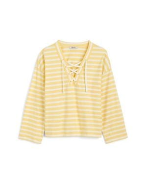Madewell Stripe Lace-Up Long Sleeve Top - Yellow