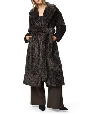 Splendid Lucia Tie Waist Long Faux Fur Coat - Black