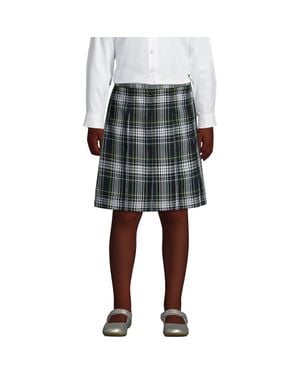 Lands' End School Uniform Girls Plaid Box Pleat Skirt Top Of The Knee - Black
