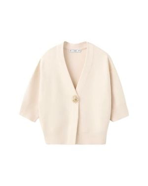 Mango Short Sleeve One-Button Cardigan - Natural