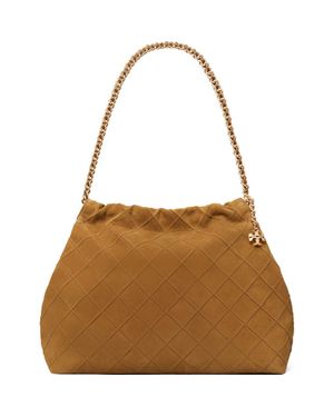 Tory Burch Fleming Soft Quilted Suede Hobo Bag - Brown