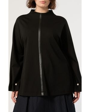 Marina Rinaldi Faux Leather Trim Sweatshirt - Black