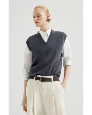 Brunello Cucinelli Cashmere Sweater Vest With Monili - Blue