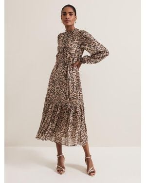 Phase Eight Eve Shimmer Leopard Print Midi Dress - Natural