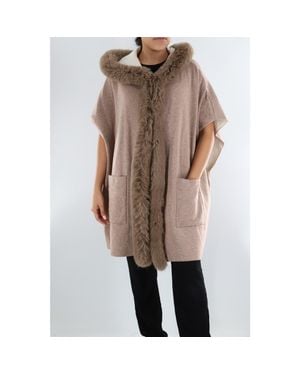 La Fiorentina Wrap With Hood/Faux Fur Trim - Natural