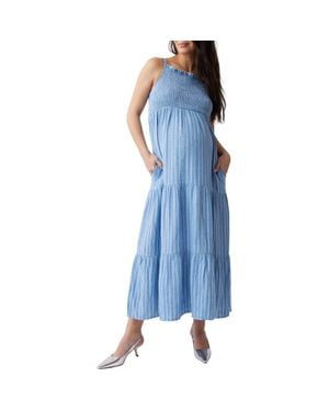 Ingrid & Isabel Smocked Linen Blend Maternity Maxi Dress - Blue