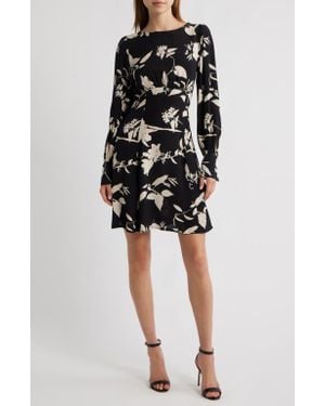 Lipsy Floral Print Long Sleeve Minidress - Black