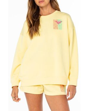 Roxy Morning Strole Graphic Crewneck Sweatshirt - Yellow