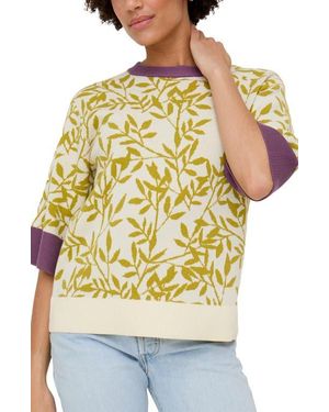 Raffya Daffodil Slouchy Leaf Print Knitted T-Shirt - Green