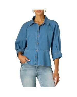 Wit & Wisdom Peplum Denim Shirt - Blue