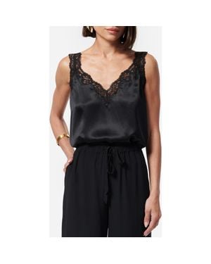Cami NYC Fernanda Lace Trim Silk Charmeuse Tank - Black