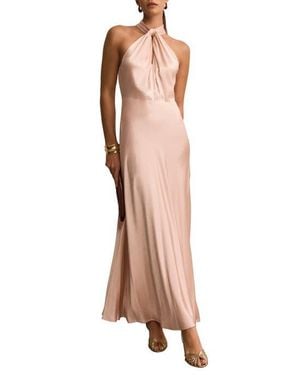 Mint Velvet Satin Halter Maxi Dress - Brown