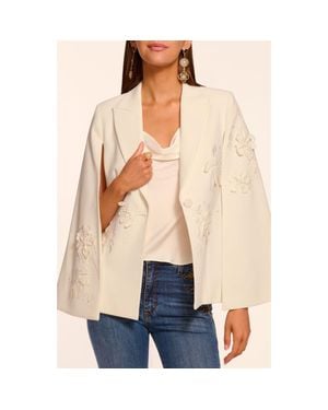 Ramy Brook Rosalinda Embroidered Floral Appliqué Cape Sleeve Jacket - Natural