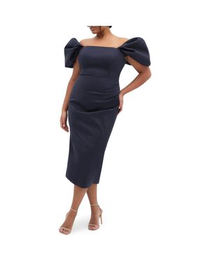 City Chic Elyse Puff Sleeve Sheath Dress - Blue