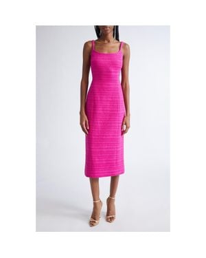 St. John Cotton Blend Tweed Sheath Midi Dress - Pink
