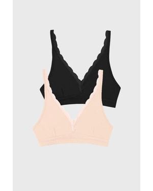 Stripe & Stare Lace Plunge Two Pack - Black