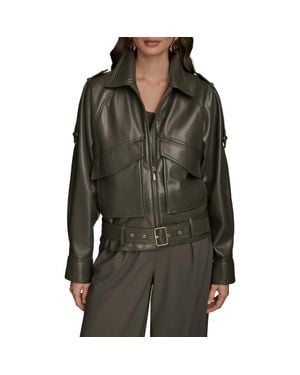 Donna Karan Belted Faux Leather Moto Jacket - Green