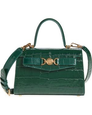 Versace Small Medusa '95 Croc Embossed Leather Top Handle Bag - Green