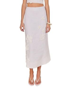 Endless Rose Crochet Flower Linen Maxi Skirt - White