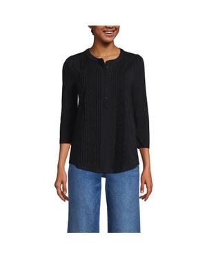 Lands' End Plus Size 3/4 Sleeve Lightweight Jersey Embellished Top - Black